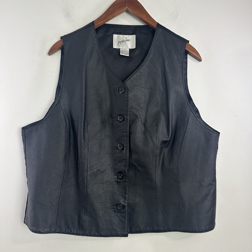 Jacqueline Ferrar Womens Leather Vest Large Black Steampunk Biker Moto Goth